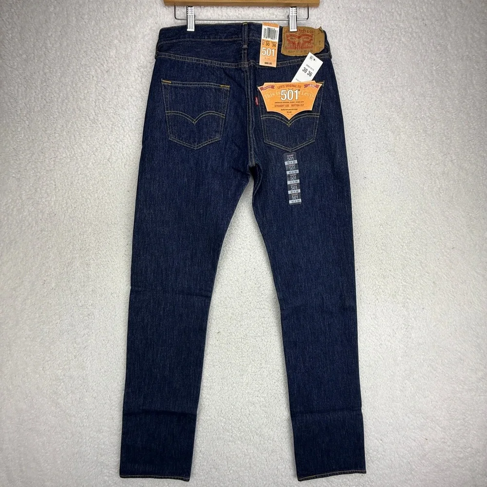 Levis 501 Original Fit Jeans Mens 30x36 Dark Wash Straight Leg Button Fly NWT